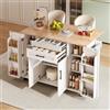 KUAKE Isola da cucina indipendente con piano di lavoro pieghevole, carrello da cucina su 5 ruote, con ripiano e 2 cassetti, per cucina, sala da pranzo, 136 x 70 x 92 cm (bianco)