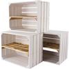 Truhenking 6 cassette di frutta bianche con piano intermedio fiammato longitudinale - cassette di legno come scarpiera - Shabby Chic - 50 x 30 x 40 cm per scarpiera e libreria - Scatola di legno con bordo -