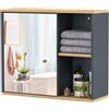RELAX4LIFE Mobile Bagno con Specchio, Specchiera Salvaspazio con Vano Contenitore, 3 Ripiani Regolabili e 2 Scomparti Aperti, Armadietto Bagno da Parete, 60 x 20 x 50 cm