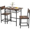 COSTWAY Set da Pranzo per 2 Persone, Set da 3 Pezzi di Tavolo Rettangolare in Legno e Sedie con Struttura in Metallo e Ripiano di Stoccaggio, per Angolo Colazione e Sala da Pranzo (Marrone)