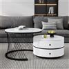 Easexcy Elegante set di 2 tavolini a nido d'ape, 60 x 60 x 46 cm e 50 x 50 x 31 cm, tavoli rotondi con effetto marmo lucido, 2 cassetti (bianco nero)
