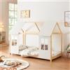 [en.casa] Letto per Cameretta a Forma di Casetta Semiaperta con Finestra e Tettuccio Letto Singolo per Bambini Struttura in Legno di Pino Zona di Riposo 90 x 200 cm Naturale/Bianco