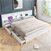 Zravenna - Letto 180x200 con contenitore, letto in legno con contenitore con 2 cassetti, testiera con comodino, LE/D e US/B, letto matrimoniale moderno con rete a doghe, bianco