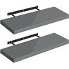 WOLTU Mensola da Muro, Set di 2, Scaffale Sospeso da Parete Libreria Piccola per Soggiorno Cameretta Porta CD DVD, Pannello MDF 70x22,9x3,8cm, Grigio Lucido, RG9479gr-2