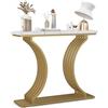 COSTWAY Tavolo Consolle in Oro, Tavolo d'Ingresso Moderna con Piano in Finto Marmo Bianco, Tavolo Stretto per Divano con Gambe Metalliche Geometriche per Soggiorno, Ingresso e Corridoio