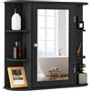 LIFEZEAL Armadietto a Specchio, Pensile a 1 Anta, per Bagno, 4 Ripiani e 6 Scomparti Aperti, Ripiani Interni Regolabili, Mobiletto da Parete, Salvaspazio, in Legno, 66x16,5x63 cm (nero)