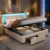 BLSYHDH Letto da 180 x 200 cm con doghe, letto matrimoniale per 2 persone con contenitore letto, tronco, legno con testiera imbottita (beige+velluto, 180 x 200)