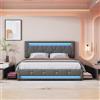 BLSYHDH Letto Matrimoniale a LED con Cassettiera 140 x 200 cm in Legno, Imbottito con 4 Cassetti, Rete a Doghe e Testiera