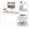 EXSELTMAN Scrivania Bianca con supporto, Scrivania Ufficio con 4 Ripiani, Scrivania per Computer con 2 Prese CA, 2 Porte USB, Ripiani Regolabili, per Cameretta & Ufficio 152 x 48 x 125 cm