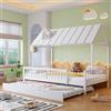 KecDuey Letto per Bambini a Forma di Casa con Letto Estraibile, 120x200 + 120x190 cm, Struttura in Legno di Pino Bianco, Parapetto di Sicurezza e Doghe