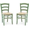 Liberoshopping Sedie in legno massello colorata con seduta in paglia Venezia SET DA 2 (Verde)