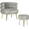 IlGruppone Poltrona Camera da Letto e Salotto in Velluto con Poggiapiedi Contenitore - Poltroncina Relax Moderna con Gambe in Metallo Placcato Oro - Design Moderno - Grigio