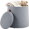 HOMCOM Pouf Cassapanca Sgabello Rotondo con Coperchio Reversibile, Pouf Poggiapiedi in Tessuto Velluto Frostato, per Camera da Letto, Ingresso, Soggiorno, Carico 150 Kg, Ø 44 x 47,5 cm, Grigio
