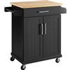 Soberine Carrello da Cucina con Ruote 1 Cassetti e 2 Ante Carrellino in Legno Piano di Lavoro Salvaspazio Moderno Portasciugamani Porta Microonde Spezie Nero 91,5 x 66 x 45,5 cm