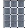 Yuenfong - Armadio organizer fai da te, sistema di scaffalature in plastica per vestiti, scarpe, giocattoli e libri, 12 scatole con porta, colore nero