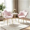 Chummaven Set di 2 Sedie Sala da Pranzo in Velluto, Poltroncine da Pranzo a Conchiglia con Braccioli, Sedie Cucina Imbottite Moderne con Gambe Oro e Schienale Aperto per Ristorante/Soggiorno, Rosa