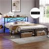 DICTAC Telaio letto 180 x 200 cm con illuminazione a LED, letto matrimoniale con stazione di ricarica USB e testata in legno, letto 180 x 200 cm con rete a doghe in metallo, telaio del letto con