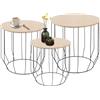 IlGruppone Set 3 Tavolini Da Salotto Sovrapponibili Rotondi Design Moderno Tavolo Divano Top In Legno Struttura In Acciaio Stile Industrial Vano Porta Oggetti- Naturale - Modello 2