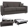 Liberoshopping Divano letto 3 posti sfoderabile in tessuto idrorepellente - apertura a ribalta con rete e materasso aloe - made in italy - modello ROLEN (Grigio)