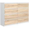meble masztalerz Cassettiera 140 cm, 8 Cassetti, Bianco & Sonoma | Credenza Soggiorno 138,5x101,5x39 cm, Moderna Como, Cassettiera Alta, Mobiletto con Cassetti