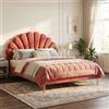 Julyue Letto Imbottito in Velluto 140 x 200 cm - Struttura Con Testiera Floreale e Rete a Doghe, Matrimoniale, per Ragazzo, Camera da Letto (Rosso Bordeaux)