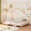 [en.casa] Letto per Cameretta a Forma di Casetta con Comignolo Letto Francese per Bambini Stile Montessori Struttura in Legno di Pino 140 x 200 cm Naturale