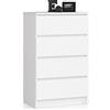 AKORD | Cassettiera K60 a 4 Cassetti | Credenza Alta | Moderna Mobiletto per Soggiorno Sala da Pranzo Camera da Letto Corridoio Bagno | Armadio Cameretta | 60x99x40 cm | Bianco/Rovere Sonoma