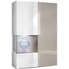 Vladon Armadio espositivo alto Morena, struttura in bianco opaco/anta destra e inserto in grigio sabbia lucido con illuminazione a LED