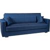 Arredo Stock Divano letto in tessuto blu con cassettone contenitore e cuscini (3 posti)