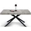 Mar.c.a. Design - Tavolo da Pranzo Allungabile Rettangolare 140x90x76 cm - Allungabile Fino a 220 cm con Piano in Legno e Gambe in Ferro - Cemento e Nero - Made in Italy