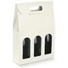Generico Scatola PORTABOTTIGLIE da 3 posti 27x9x38.5 cm con Finestre | PORTA BOTTIGLIE 3 VANI CON MANICO MATRIMONI EVENTI SPECIALI (Sfere Bianco)