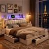 LIVLUX Letto 160 x 200 con rete LED e USB, letto matrimoniale imbottito con 3 cassetti, testiera con deposito, 2 persone per adulti e adolescenti, velluto (160 x 200 cm)