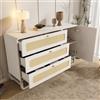 NADEUSAK Cassettiera con 3 cassetti, 90 x 120 cm, con manico in rattan, colore bianco, con 3 cassetti, 1 porta, ripiani regolabili in altezza, antiribaltamento