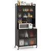 Giantex Mobile da Cucina Alto a 6 Livelli, Credenza Cucina con Ruote, 10 Ganci, Ante Pieghevole, Pannello Perforato, Mobile Vetrina in Acciaio, per Soggiorno, Sala da Pranzo