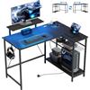 HOMCOM Scrivania Gaming Reversibile ad L con LED, Prese Elettriche, 114.5x82cm Scrivania Angolare con Supporto per Monitor e Ripiani Regolabili a Rete, Postazione Gaming per Casa Ufficio Studio, Nero