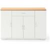 Xisilla Comò bianco con 1 cassetto e 4 ante - Mobiletto da camera da letto con decorazione in legno per soggiorno/corridoio, mobile per la conservazione moderno