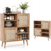 KOMFOTTEU Credenza Cucina con Ante in Rattan, Armadietto a Buffet in Legno, Mobile Buffet Dispensa Elegante e Classico con Ripiano Aperto, per Sala da Pranzo, Soggiorno, 80 x 29,5 x 97 cm, Naturale
