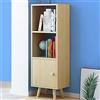 BAKAJI Mobile Libreria 2 Ripiani + Mobiletto con Anta Scaffale Struttura in Legno MDF Design Moderno Scandinavo Dimensione 132 x 30 x 33 cm Arredamento Casa (Quercia)