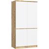 AKORD Armadio Guardaroba S90, 4 Ante, 4 Ripiani e Asta Appendiabiti, Mobile per Camera da Letto e Ufficio, Laminato, 90x51x180 cm, Rovere Artigianale & Bianco
