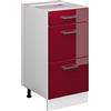 Vicco Mobiletto base per cucina R-Line, Rosso lucido, 40 cm | 3 Cassetti · Senza piano di lavoro · Piedini regolabili in altezza · ✓ Facile accesso · ✓ Liberamente combinabile