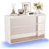 UEV Cassettiera con 6 Cassetti a Specchio, Comò con Grande Spazio e Illuminazione LED Regolabile, Como Soggiorno Robusto e Funzionale, 100 x 34 x72,5 cm, Bianco