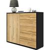 Vladon Madia Ben V2, mobile con 1 anta e 5 cassetti, nero opaco/quercia naturale (79 x 74 x 36 cm)