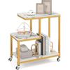 LIFEZEAL Tavolino da Salotto con 4 Ruote, con Effetto di Marmo, Tavolino da Caffè, Tavolino Lato Divano Decorativo, Salvaspazio, Moderno, a 3 Ripiani, Telaio in Acciaio, Max 50 kg, 60x30x59 cm, Oro