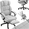 tectake® Sedia Ufficio Ergonomica, Poltrona relax con Poggiapiedi Estraibile, Sedia Gaming per Scrivania Gaming, Imbottitura in Velluto, Altezza Regolabile, Rotazione a 360°, 5 Ruote Doppie - Grigio