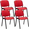 CLP Set 4 Sedie Ufficio Ken Imbottite in Similpelle I Sedie Attese Impilabili E Imbottite Carico Max 120 kg, Colore:Rosso