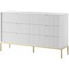 3E 3xE living.com Cassettiera: 6 cassetti, Bianco, gambe dorate, 154 x 39 x 83 cm, maniglie dorate