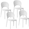 Baroni Home Set 4 Sedie in Plastica Impilabili, Senza Montaggio, Facili da Pulire, con Gommini Antiscivolo, per Cucina, Soggiorno, Sala da Pranzo, 36x37x72 cm Bianca Schienale a Raggi