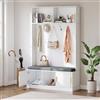 TIZZ Appendiabiti con panca per scarpe, 6 ganci tripli, indipendente, salvaspazio, per ingresso, corridoio, 120 x 40 x 191 cm, bianco