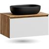 Planetmöbel - Set di mobili da bagno, mobile sottolavabo da 80 cm in oro, rovere bianca (con nervature), lavabo da 60 cm nero, incluso sifone salvaspazio