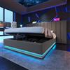 Kebnor Letto imbottito matrimoniale con App Control LED e ricarica USB-C, struttura rete a doghe (grigio lino, 180 x 200 cm)